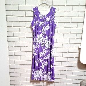 Blair Purple & White Floral Sleeveless Button Down Flowy Maxi Dress. Size PM NWT